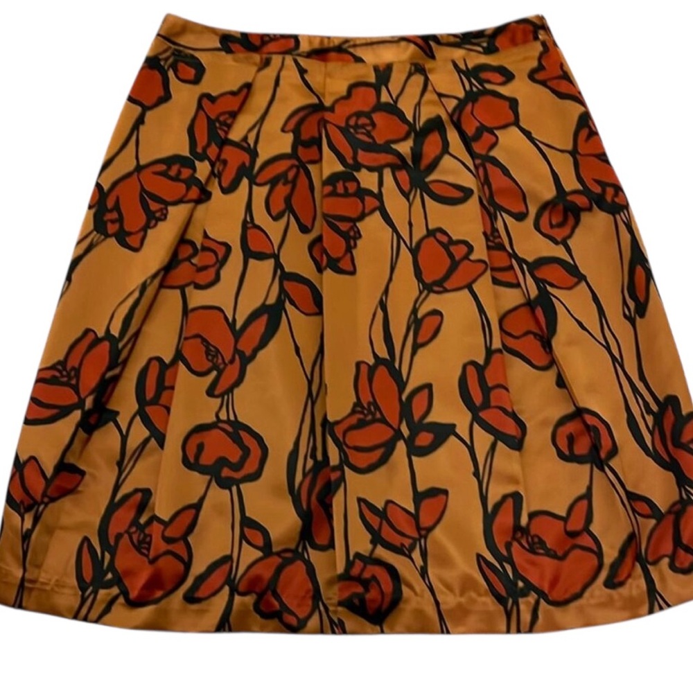 EUC Simply Vera Vera Wang knee length copper colored pleated floral‎ skirt 8 Med